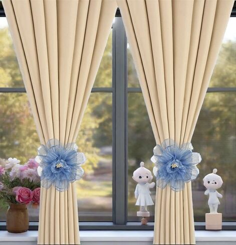 SUQ I OME 1 Pair of Curtain Tiebacks, Elegant Pearl Beaded Magnetic Curtain Tieback with Handmade Flower Decorative Drapery Holdbacks Rope Holder for Home, Office,Blue in Saudi Arabia