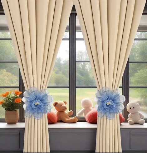 SUQ I OME 1 Pair of Curtain Tiebacks, Elegant Pearl Beaded Magnetic Curtain Tieback with Handmade Flower Decorative Drapery Holdbacks Rope Holder for Home, Office,Blue in Saudi Arabia