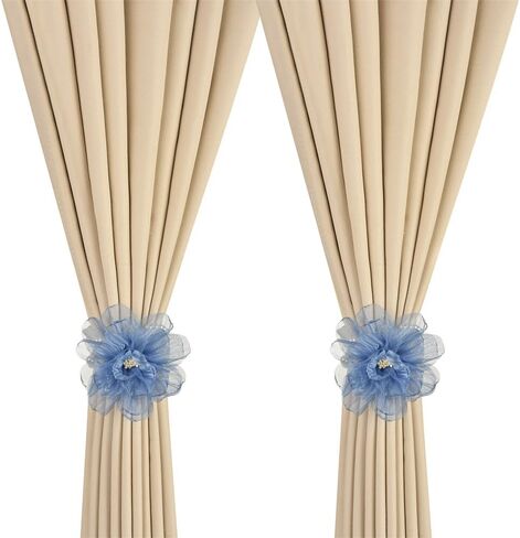 SUQ I OME 1 Pair of Curtain Tiebacks, Elegant Pearl Beaded Magnetic Curtain Tieback with Handmade Flower Decorative Drapery Holdbacks Rope Holder for Home, Office,Blue in Saudi Arabia