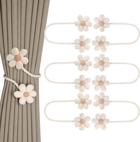 Meplait 2 حزمة بوهو زهرة الستار Tiebacks الستار Holdbacks، لا الحفر DIY الستار العلاقات أصحاب الستائر الزخرفية لغرفة نوم الحضانة نافذة العلاج الديكور (البيج والكاكي) in Kuwait