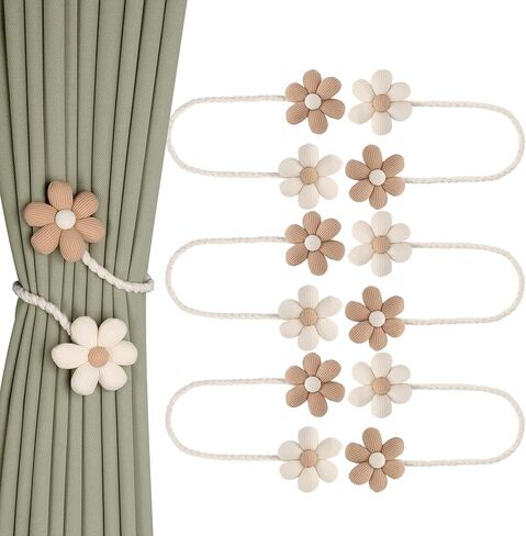 Meplait 2 حزمة بوهو زهرة الستار Tiebacks الستار Holdbacks، لا الحفر DIY الستار العلاقات أصحاب الستائر الزخرفية لغرفة نوم الحضانة نافذة العلاج الديكور (البيج والكاكي) in Kuwait