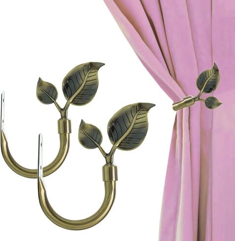 Leaf Curtain Holdbacks, Curtain Tiebacks - Antique Brass Botanical Holdbacks & Side Holders, Window Curtain holdbacks for Fresh Drapes Window Decor, 2pcs in Saudi Arabia