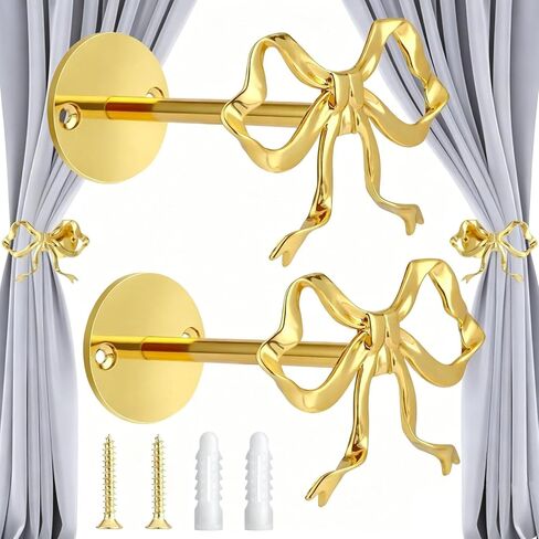 2 حزمة من حوامل ستائر القوس المعدنية، ستائر على شكل فيونكة ذهبية كبيرة مثبتة على الحائط، خطافات نافذة أنيقة للستائر، حوامل شديدة التحمل لغرفة المعيشة وغرفة النوم والمكتب وديكور المنزل in Kuwait