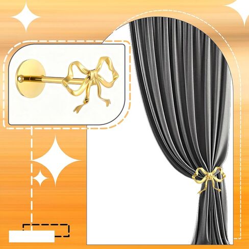 2 حزمة من حوامل ستائر القوس المعدنية، ستائر على شكل فيونكة ذهبية كبيرة مثبتة على الحائط، خطافات نافذة أنيقة للستائر، حوامل شديدة التحمل لغرفة المعيشة وغرفة النوم والمكتب وديكور المنزل in Kuwait