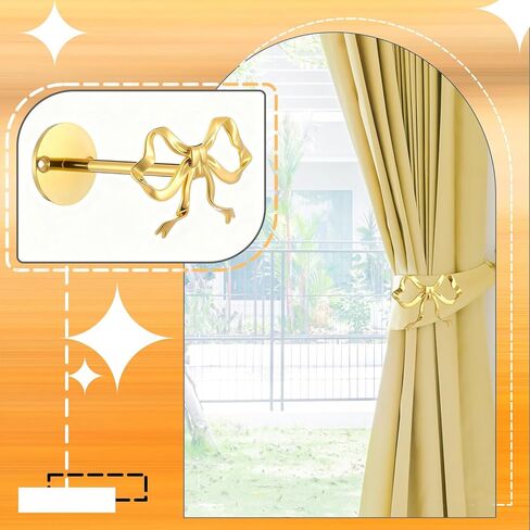 2 حزمة من حوامل ستائر القوس المعدنية، ستائر على شكل فيونكة ذهبية كبيرة مثبتة على الحائط، خطافات نافذة أنيقة للستائر، حوامل شديدة التحمل لغرفة المعيشة وغرفة النوم والمكتب وديكور المنزل in Kuwait