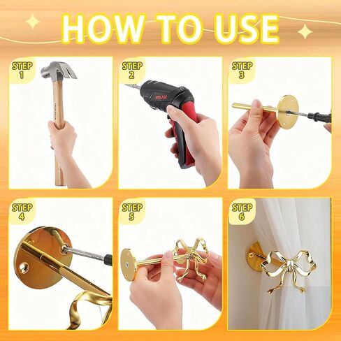 2 حزمة من حوامل ستائر القوس المعدنية، ستائر على شكل فيونكة ذهبية كبيرة مثبتة على الحائط، خطافات نافذة أنيقة للستائر، حوامل شديدة التحمل لغرفة المعيشة وغرفة النوم والمكتب وديكور المنزل in Kuwait