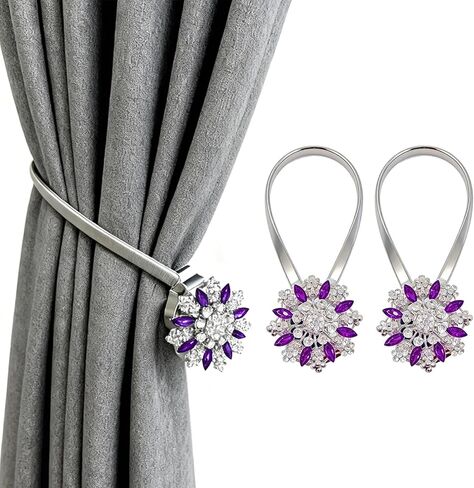 Magnetic Curtain Tiebacks, 2 Pack Spring Wire Curtain Holdbacks - YueLvoe No Drill Wall Mounted Tie Backs for Indoor/Outdoor Curtains, Modern Pull Backs for Home Office Decor (Purple) in Saudi Arabia