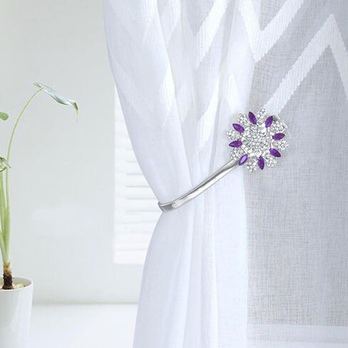 Magnetic Curtain Tiebacks, 2 Pack Spring Wire Curtain Holdbacks - YueLvoe No Drill Wall Mounted Tie Backs for Indoor/Outdoor Curtains, Modern Pull Backs for Home Office Decor (Purple) in Saudi Arabia
