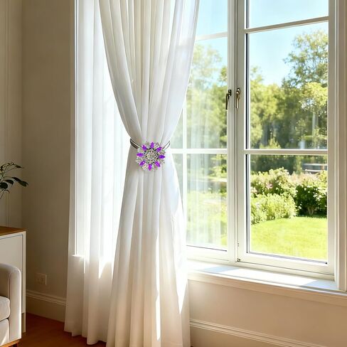 Magnetic Curtain Tiebacks, 2 Pack Spring Wire Curtain Holdbacks - YueLvoe No Drill Wall Mounted Tie Backs for Indoor/Outdoor Curtains, Modern Pull Backs for Home Office Decor (Purple) in Saudi Arabia