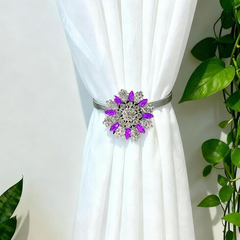 Magnetic Curtain Tiebacks, 2 Pack Spring Wire Curtain Holdbacks - YueLvoe No Drill Wall Mounted Tie Backs for Indoor/Outdoor Curtains, Modern Pull Backs for Home Office Decor (Purple) in Saudi Arabia