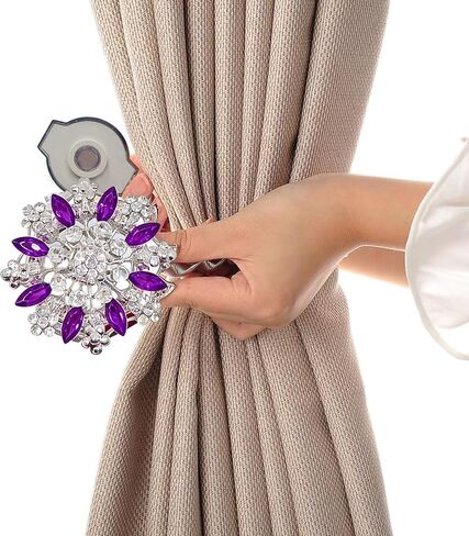 Magnetic Curtain Tiebacks, 2 Pack Spring Wire Curtain Holdbacks - YueLvoe No Drill Wall Mounted Tie Backs for Indoor/Outdoor Curtains, Modern Pull Backs for Home Office Decor (Purple) in Saudi Arabia