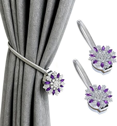 Magnetic Curtain Tiebacks, 2 Pack Spring Wire Curtain Holdbacks - YueLvoe No Drill Wall Mounted Tie Backs for Indoor/Outdoor Curtains, Modern Pull Backs for Home Office Decor (Purple) in Saudi Arabia