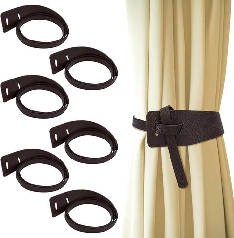 FREEBLOSS 6pcs Leather Curtain Tie Backs Dark Brown Curtain Holdbacks Vintage Style Curtains Holder Decorative Ties Rope for Home Living Room Office Leather Drapery Tiebacks Window Treatment Holdbacks in Saudi Arabia