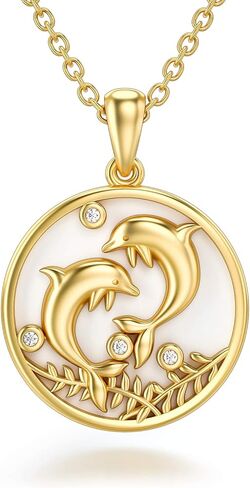 Blocaci 14K Solid Gold Dolphin Necklace Dolphin Jewelry for Women Dainty Pendant Necklace Yellow Gold 18" in Saudi Arabia