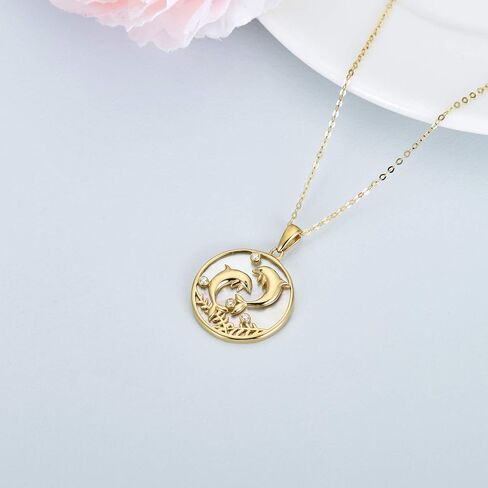 Blocaci 14K Solid Gold Dolphin Necklace Dolphin Jewelry for Women Dainty Pendant Necklace Yellow Gold 18" in Saudi Arabia