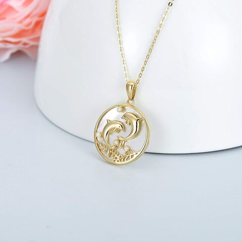 Blocaci 14K Solid Gold Dolphin Necklace Dolphin Jewelry for Women Dainty Pendant Necklace Yellow Gold 18" in Saudi Arabia