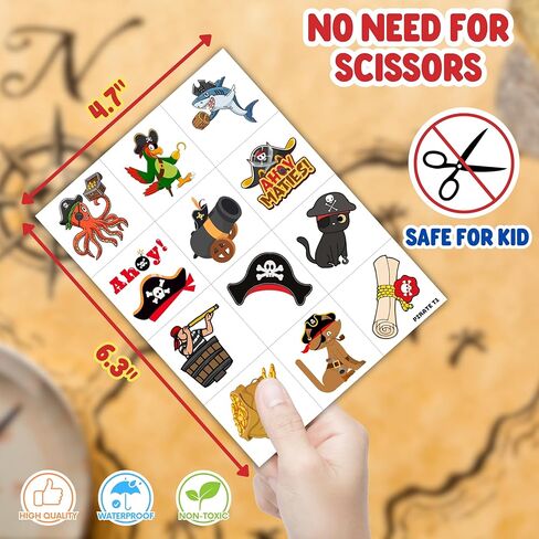 96PCS Pirate Pre-Cut Temporary Tattoos - Cute Pirate Ship, Mermaid, and Treasure Designs - Party Favors, Birthday Supplies, Classroom Rewards & Halloween Gifts in Kuwait