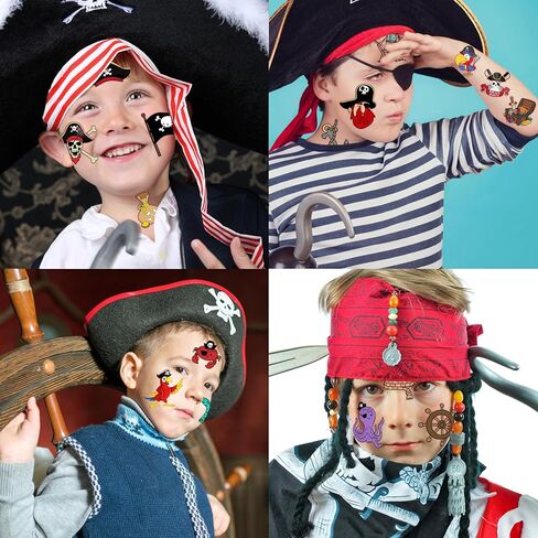 96PCS Pirate Pre-Cut Temporary Tattoos - Cute Pirate Ship, Mermaid, and Treasure Designs - Party Favors, Birthday Supplies, Classroom Rewards & Halloween Gifts in Kuwait