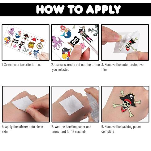 96PCS Pirate Pre-Cut Temporary Tattoos - Cute Pirate Ship, Mermaid, and Treasure Designs - Party Favors, Birthday Supplies, Classroom Rewards & Halloween Gifts in Kuwait