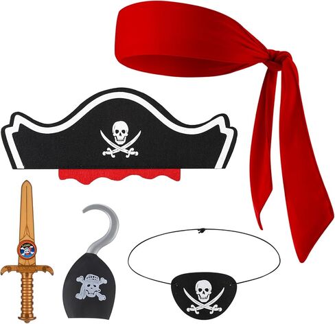5 PCs Pirate Accessories, Kids Felt Eye Patch And Hat, Pirate Headband, Hook for Boys Girls Halloween Pirate Party Supplies in Saudi Arabia