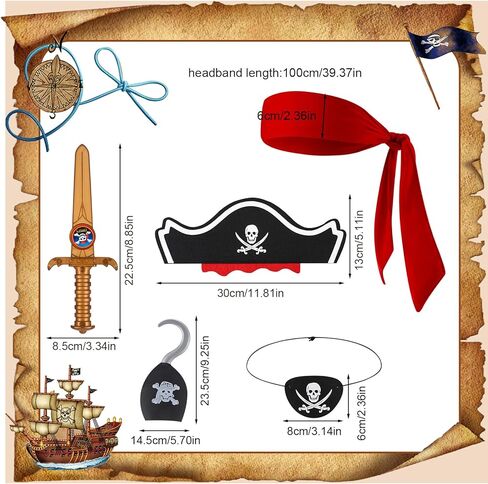 5 PCs Pirate Accessories, Kids Felt Eye Patch And Hat, Pirate Headband, Hook for Boys Girls Halloween Pirate Party Supplies in Saudi Arabia