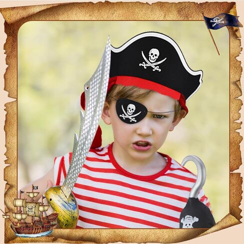 5 PCs Pirate Accessories, Kids Felt Eye Patch And Hat, Pirate Headband, Hook for Boys Girls Halloween Pirate Party Supplies in Saudi Arabia