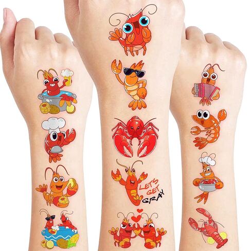 96 PCS Crawfish Boil Pre-Cut Temporary Tattoos for Kids | Super Cute Crawfish Themed Birthday Party Favors, Supplies, Decorations, Ocean Animal Tattoo Stickers, School Rewards & Gifts Boys & Girls in Kuwait