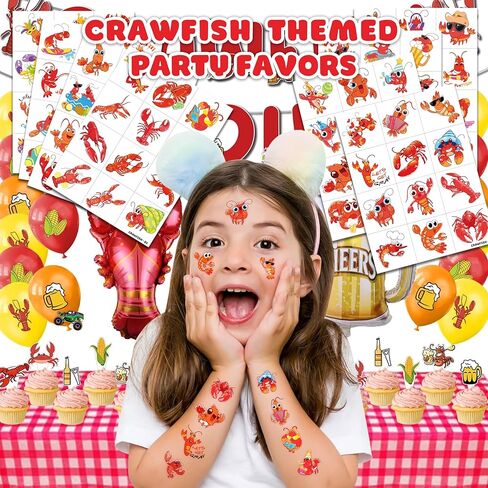 96 PCS Crawfish Boil Pre-Cut Temporary Tattoos for Kids | Super Cute Crawfish Themed Birthday Party Favors, Supplies, Decorations, Ocean Animal Tattoo Stickers, School Rewards & Gifts Boys & Girls in Kuwait