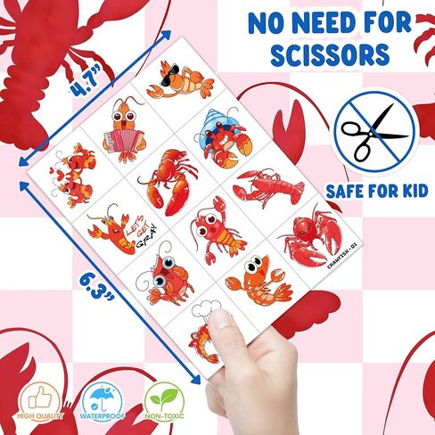 96 PCS Crawfish Boil Pre-Cut Temporary Tattoos for Kids | Super Cute Crawfish Themed Birthday Party Favors, Supplies, Decorations, Ocean Animal Tattoo Stickers, School Rewards & Gifts Boys & Girls in Kuwait