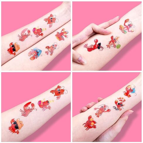 96 PCS Crawfish Boil Pre-Cut Temporary Tattoos for Kids | Super Cute Crawfish Themed Birthday Party Favors, Supplies, Decorations, Ocean Animal Tattoo Stickers, School Rewards & Gifts Boys & Girls in Kuwait