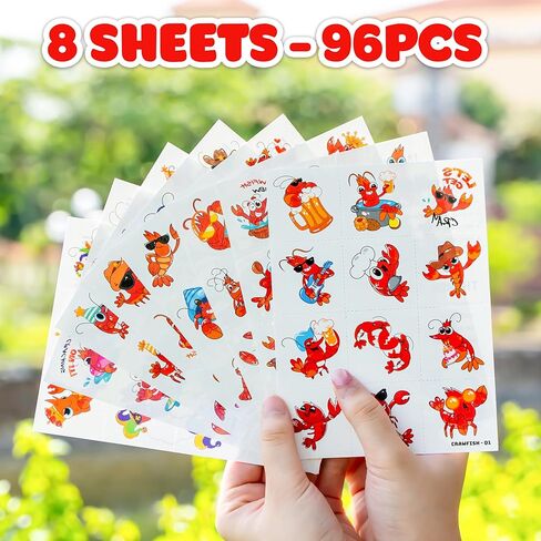 96 PCS Crawfish Boil Pre-Cut Temporary Tattoos for Kids | Super Cute Crawfish Themed Birthday Party Favors, Supplies, Decorations, Ocean Animal Tattoo Stickers, School Rewards & Gifts Boys & Girls in Kuwait