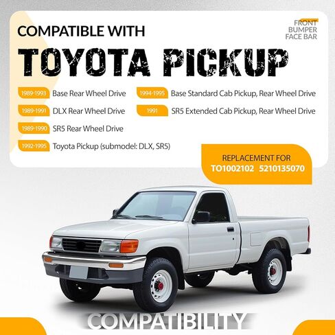 المصد الأمامي KUAFU متوافق مع قاعدة بيك اب تويوتا 1989-1995 DLX SR5 2WD مع توفير لوحة الترخيص، استبدال فتحات مصباح الإشارة لـ TO1002102، 5210135070 شريط وجه ممتص الصدمات فضي in Kuwait