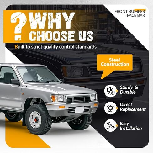 المصد الأمامي KUAFU متوافق مع قاعدة بيك اب تويوتا 1989-1995 DLX SR5 2WD مع توفير لوحة الترخيص، استبدال فتحات مصباح الإشارة لـ TO1002102، 5210135070 شريط وجه ممتص الصدمات فضي in Kuwait