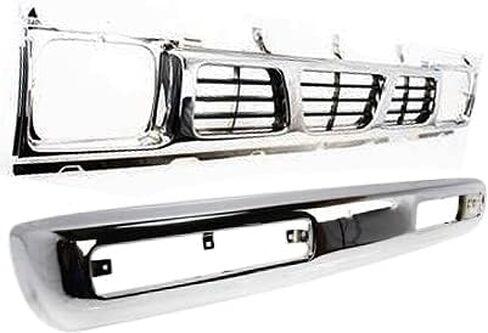 طقم المصد الأمامي Garage-Pro لقاعدة Nissan Pickup SE XE 1996-1997، فولاذ كروم، استبدال المصد الأمامي من نوفمبر 1995، يستبدل F20123B900 NI1002127 6231055G10 NI1200116 in Kuwait