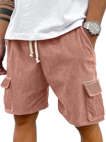 PLEPAN Men's 7" Corduroy Cargo Shorts Casual Lightweight Shorts with 5 Pockets, Drawstring Waist Relaxed Fit for Summer Beach in Kuwait