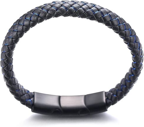 Halukakah Kids ● Jazz Junior ● Boy's Genuine Leather Handmade Braid Black Mix Blue/Red/Green Bracelet 13-16 Y/O. Titanium Magnetic Matt Clasp Size Adjustable 7"-7.7"(18-19.5cm) with Free Giftbox in Saudi Arabia