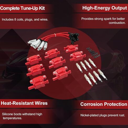 Ignition Coil & Spark Plug & Wire 8PCS compatible with Chevy Silverado 1500/Tahoe, GMC Yukon, Pontiac G8/Grand Prix, Hummer H3, Replaces OE UF413, D510C, 5C1554 in Kuwait