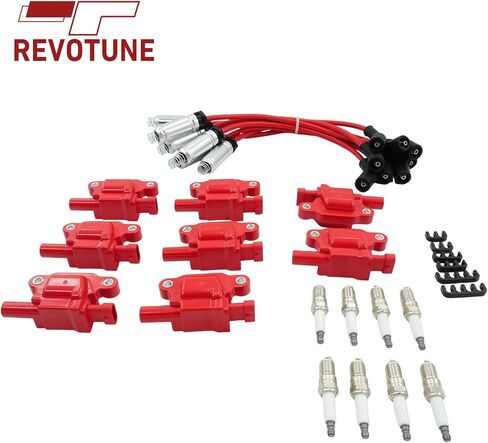 Ignition Coil & Spark Plug & Wire 8PCS compatible with Chevy Silverado 1500/Tahoe, GMC Yukon, Pontiac G8/Grand Prix, Hummer H3, Replaces OE UF413, D510C, 5C1554 in Kuwait