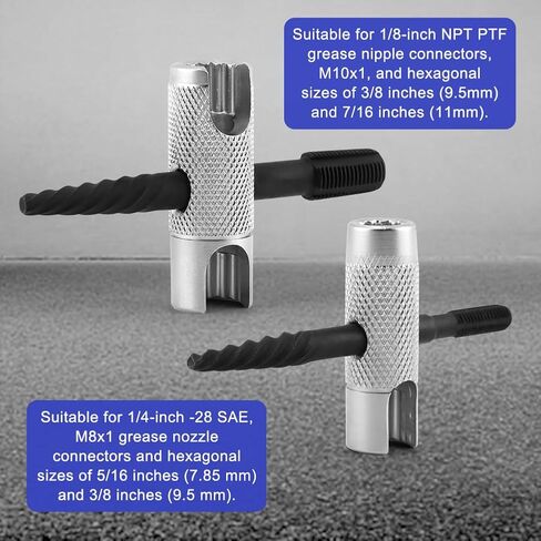 أداة إزالة الشحوم زيرك، أدوات إزالة الشحوم ذات 4 اتجاهات تناسب 1/4 بوصة - 28 SAE، 1/8 بوصة -NPT، M10x1 M8x1 وحجم سداسي 3/8 بوصة 5/16 بوصة 7/16 بوصة للتثبيت والإزالة وإعادة الخيط in Kuwait