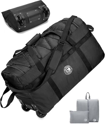 28 inch Rolling Duffle Bag with Wheels 100L Foldable Travel Duffle for Men Women 2 Wheels for Camping Rolling Carry On Luggage Extra Toilet bag,Black in Kuwait