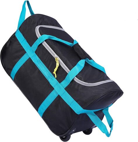 Folding Wheeled Rolling Duffle Bag for Camping Travel, Lightweight Large Duffel Bag with Wheels and Pull Handle, Blue, 26 Inch in Saudi Arabia