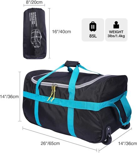 Folding Wheeled Rolling Duffle Bag for Camping Travel, Lightweight Large Duffel Bag with Wheels and Pull Handle, Blue, 26 Inch in Saudi Arabia
