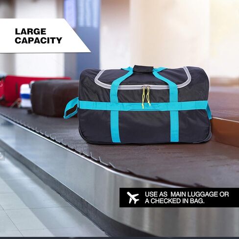 Folding Wheeled Rolling Duffle Bag for Camping Travel, Lightweight Large Duffel Bag with Wheels and Pull Handle, Blue, 26 Inch in Saudi Arabia