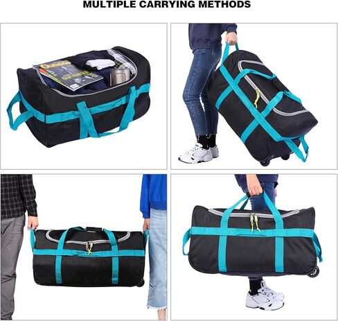 Folding Wheeled Rolling Duffle Bag for Camping Travel, Lightweight Large Duffel Bag with Wheels and Pull Handle, Blue, 26 Inch in Saudi Arabia