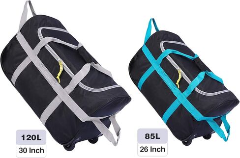 Folding Wheeled Rolling Duffle Bag for Camping Travel, Lightweight Large Duffel Bag with Wheels and Pull Handle, Blue, 26 Inch in Saudi Arabia