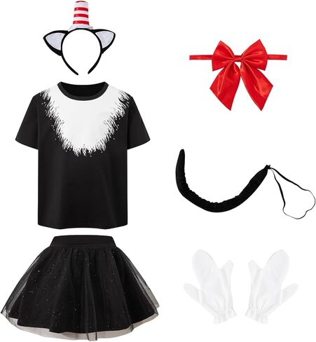 Okbebe Cat Dress Up for Kids Girls Read Book Day Tutu Skirt Outfit with Ear Bow Tail Gloves in Saudi Arabia