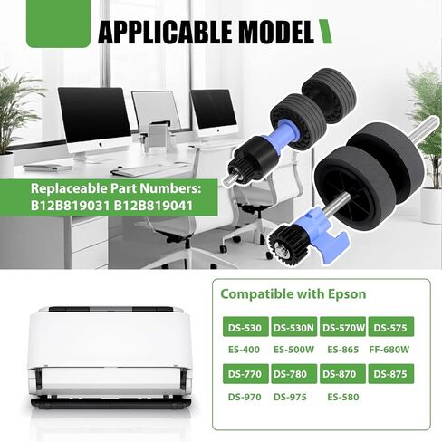 B12B819031 Scanner Exchange Roller Kit Replacement Compatible for Epson DS-530 ES-400 ES-500W ES-865 FF-680W DS-570W DS-575 DS-770 DS-780 DS-870 DS-970 DS-975, Replace B12B819041 in Kuwait