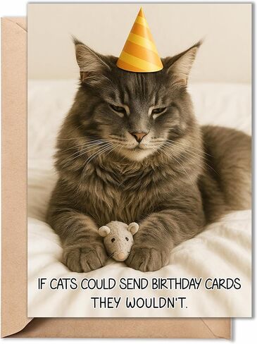 Funny Birthday Card – Cute Cat Birthday Card, Humorous Greeting Card for Him, Her, Friends, Men, Women – 5x7 Inches with Envelope – 350gsm Cardstock - Funny Gifts for Cat Lovers in Saudi Arabia