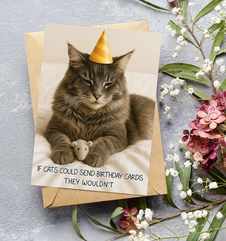 Funny Birthday Card – Cute Cat Birthday Card, Humorous Greeting Card for Him, Her, Friends, Men, Women – 5x7 Inches with Envelope – 350gsm Cardstock - Funny Gifts for Cat Lovers in Saudi Arabia