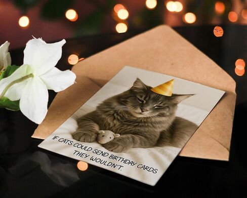 Funny Birthday Card – Cute Cat Birthday Card, Humorous Greeting Card for Him, Her, Friends, Men, Women – 5x7 Inches with Envelope – 350gsm Cardstock - Funny Gifts for Cat Lovers in Saudi Arabia
